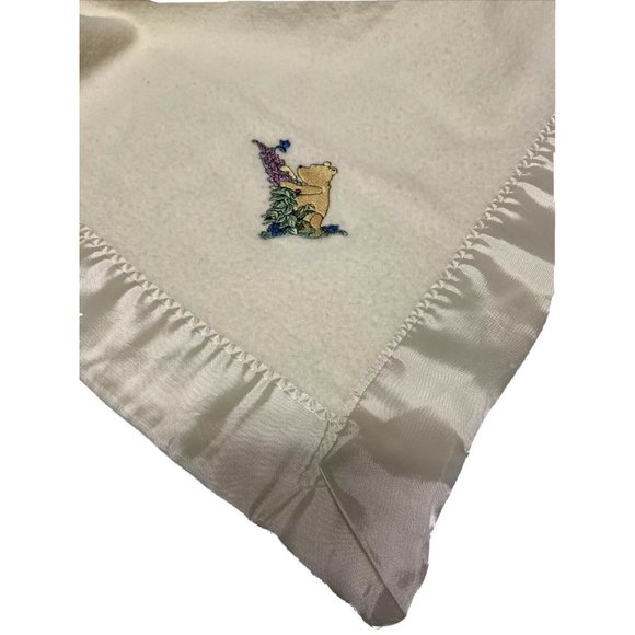 Disney Winnie the Pooh Baby Blanket Cream Satin Trim Classic Pooh Infant Lovie